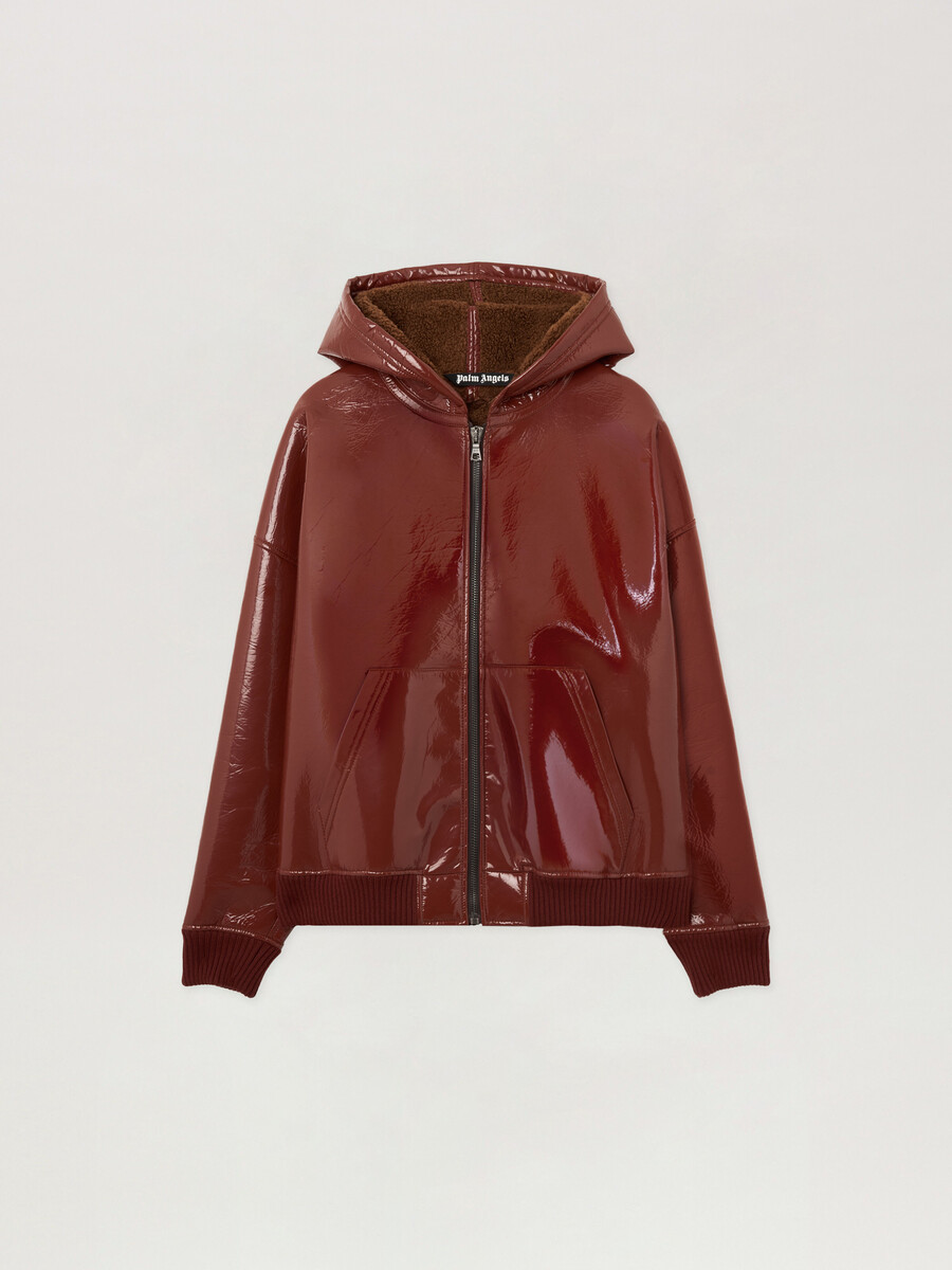 curved logo vinyl bomber jacket