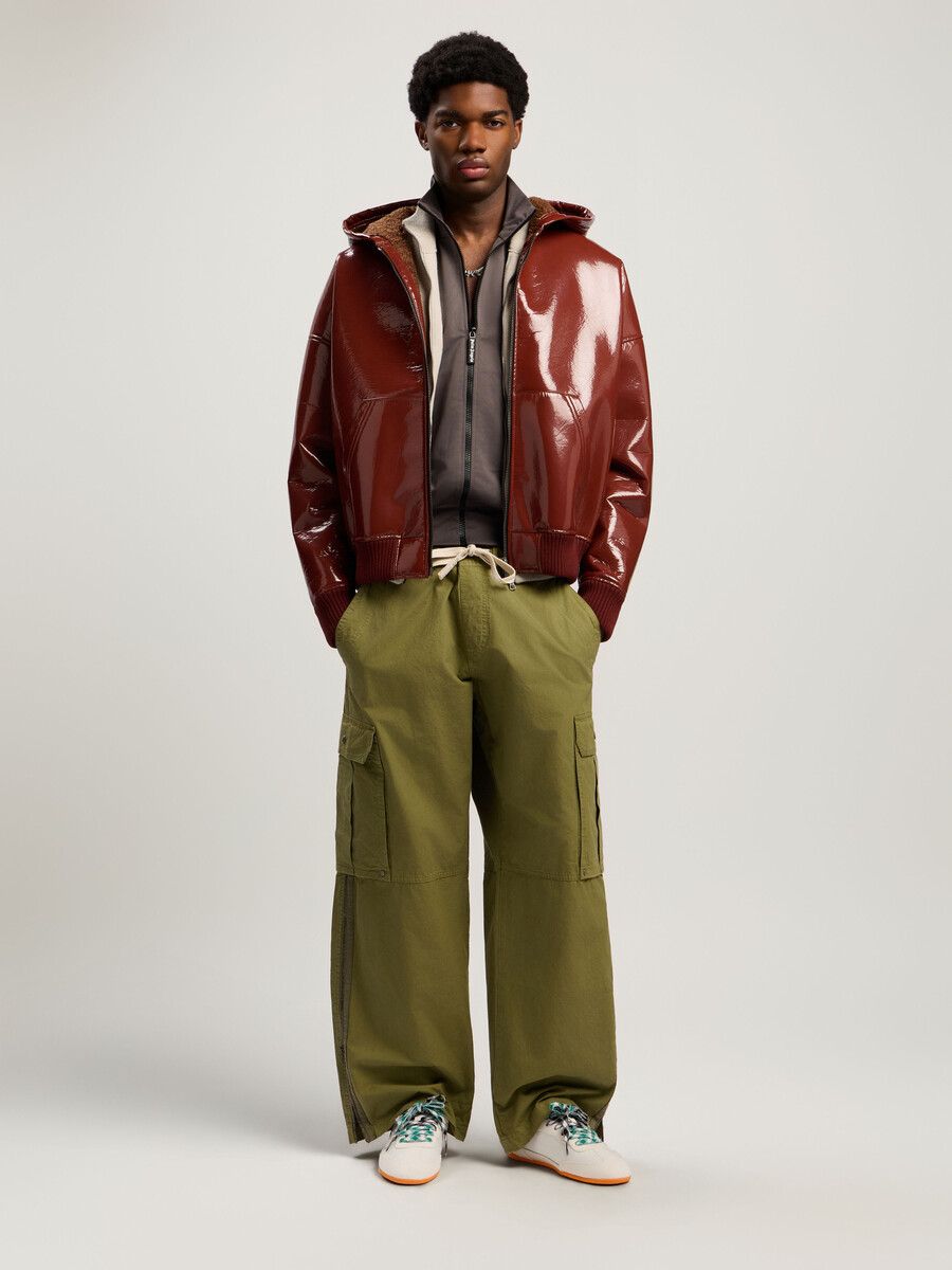 curved logo vinyl bomber jacket