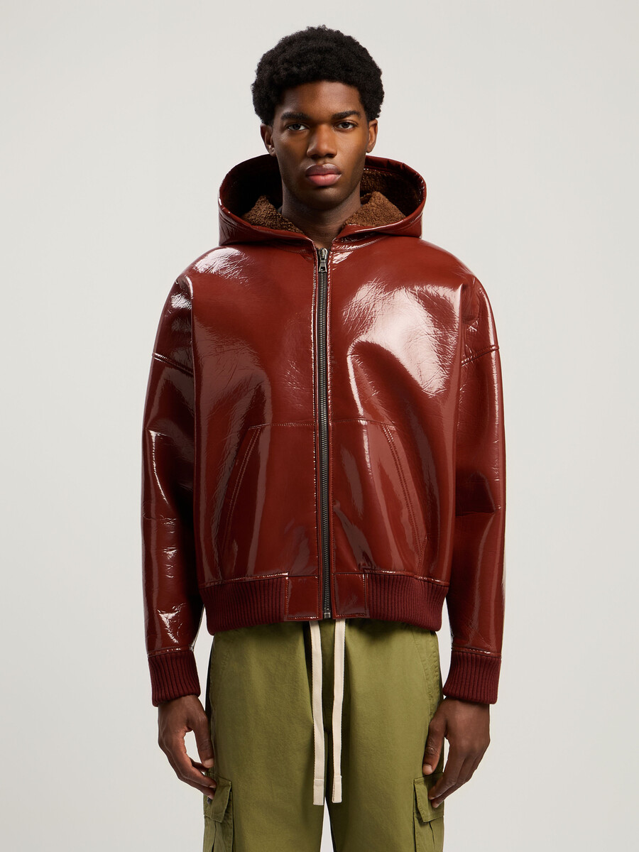 curved logo vinyl bomber jacket