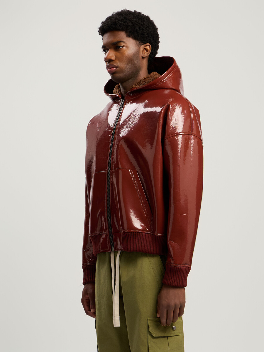 curved logo vinyl bomber jacket