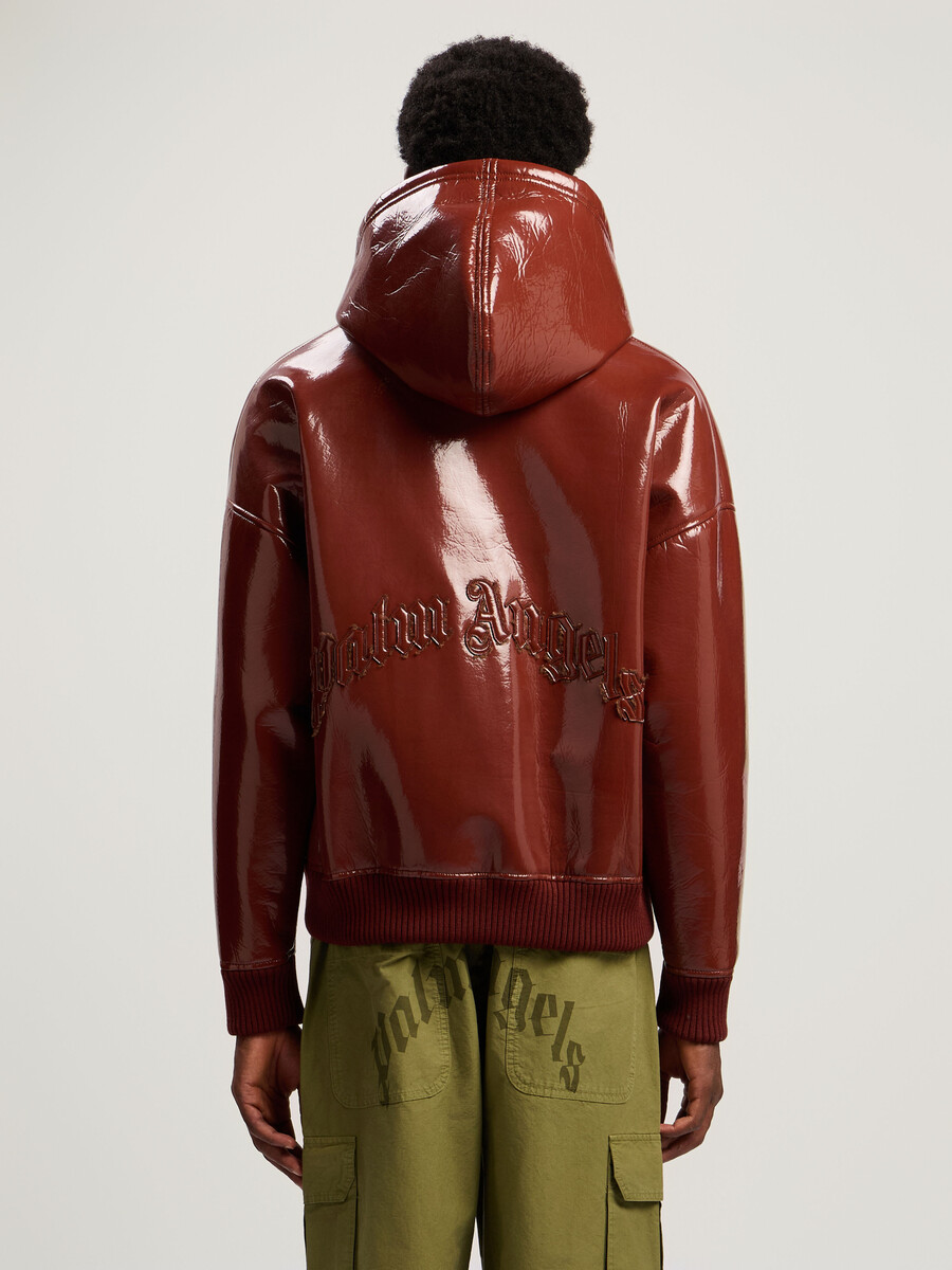 curved logo vinyl bomber jacket