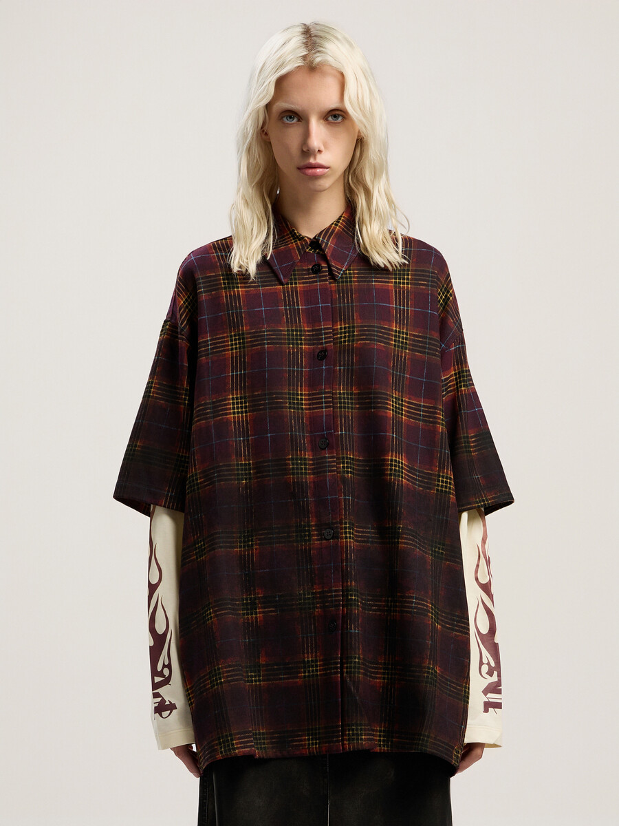 overdyed check flames shirt
