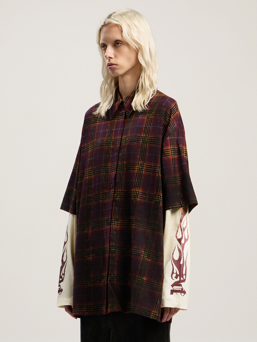 overdyed check flames shirt